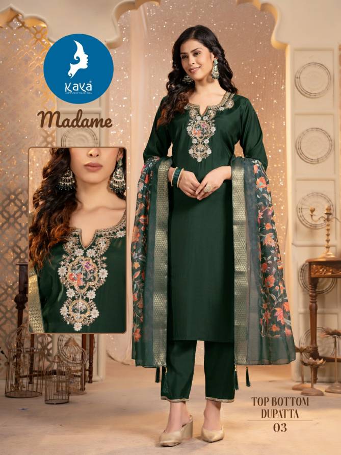 Madame By Kaya Roman Silk Designer Kurti With Bottom Dupatta Wholesale Price In Surat